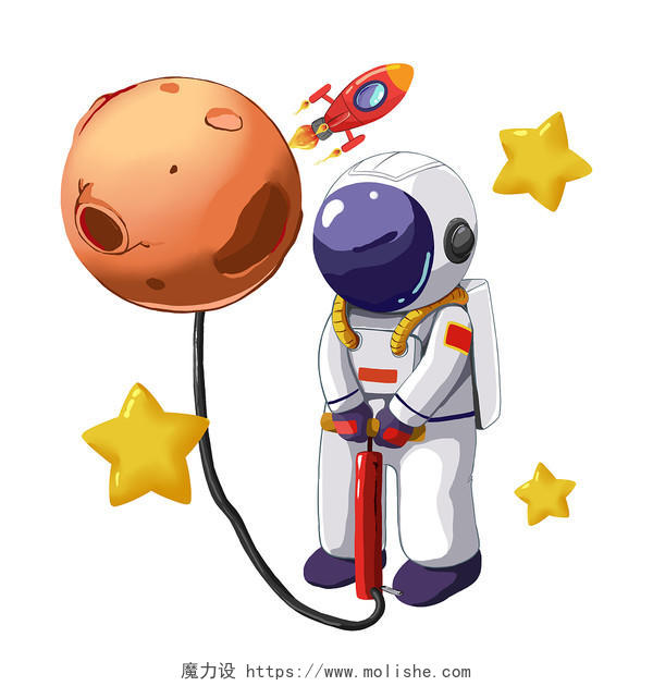 为星球充气航天员元素航天科技PNG素材卡通航天日插画
